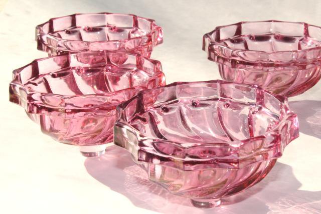 photo of vintage cranberry stain glass candle cups, Victrylite pressed glass bobeches #1
