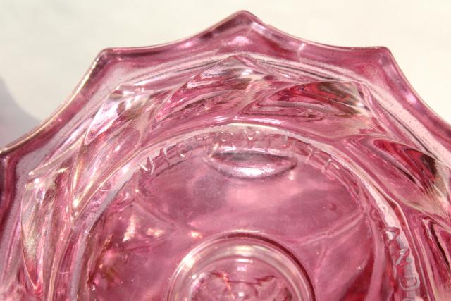 photo of vintage cranberry stain glass candle cups, Victrylite pressed glass bobeches #6