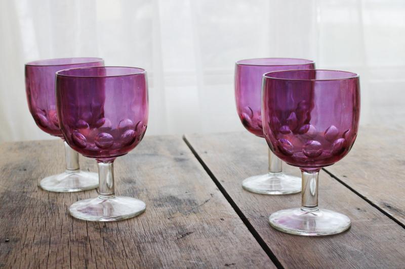 photo of vintage cranberry stained glass goblets, big wine glasses or water glasses #1