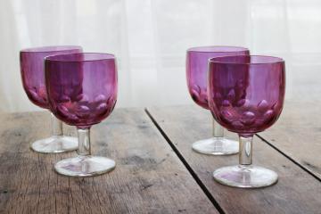 catalog photo of vintage cranberry stained glass goblets, big wine glasses or water glasses