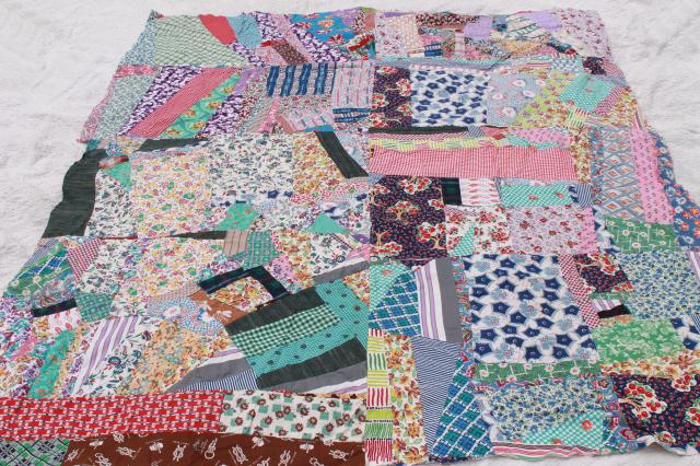 photo of vintage crazy quilt w/ all cotton prints, fun cottage style bohemian retro bed cover #1