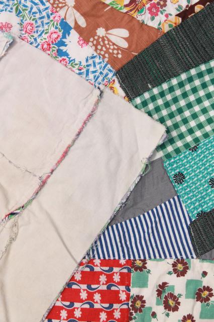 photo of vintage crazy quilt w/ all cotton prints, fun cottage style bohemian retro bed cover #3