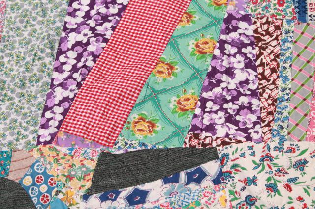 photo of vintage crazy quilt w/ all cotton prints, fun cottage style bohemian retro bed cover #4