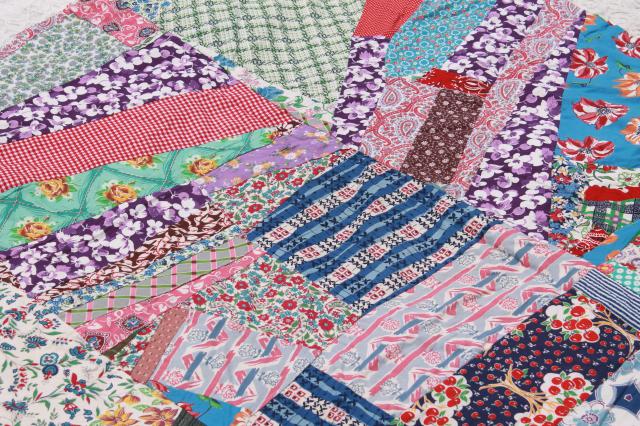 photo of vintage crazy quilt w/ all cotton prints, fun cottage style bohemian retro bed cover #5