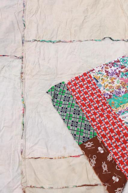 photo of vintage crazy quilt w/ all cotton prints, fun cottage style bohemian retro bed cover #7