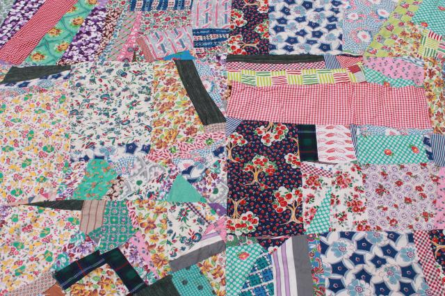 photo of vintage crazy quilt w/ all cotton prints, fun cottage style bohemian retro bed cover #11