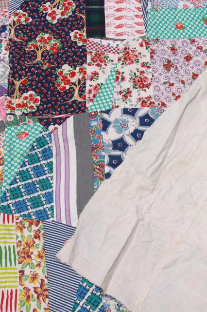 photo of vintage crazy quilt w/ all cotton prints, fun cottage style bohemian retro bed cover #13