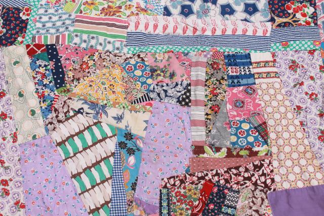 photo of vintage crazy quilt w/ all cotton prints, fun cottage style bohemian retro bed cover #14