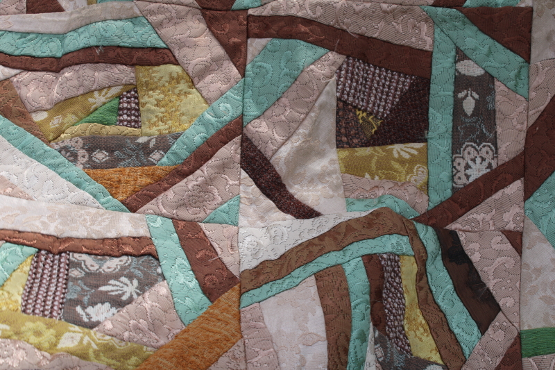 photo of vintage crazy quilt patchwork blocks tapestry runner, mod abstract art made from brocade upholstery fabric #7