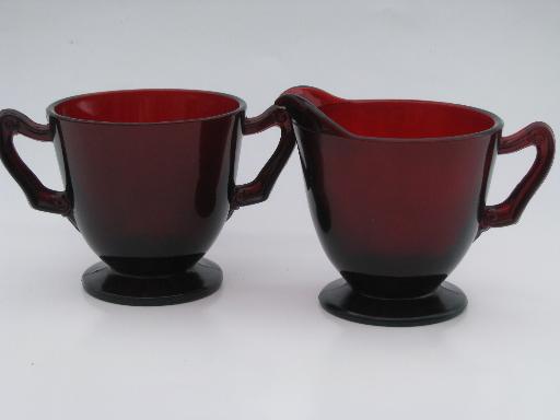 photo of vintage creamer and sugar set, Royal Ruby red glass cream pitcher and bowl #1