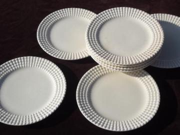 catalog photo of vintage creamware, creamy earthenware salad plates set w/ embossed texture