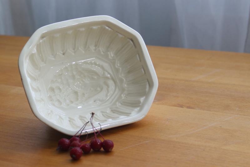 photo of vintage creamware earthenware pottery pudding mold w/ grapes design #1