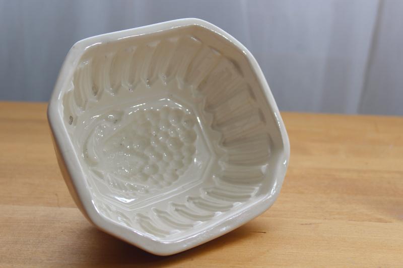 photo of vintage creamware earthenware pottery pudding mold w/ grapes design #3