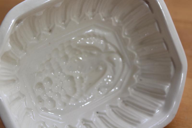 photo of vintage creamware earthenware pottery pudding mold w/ grapes design #4