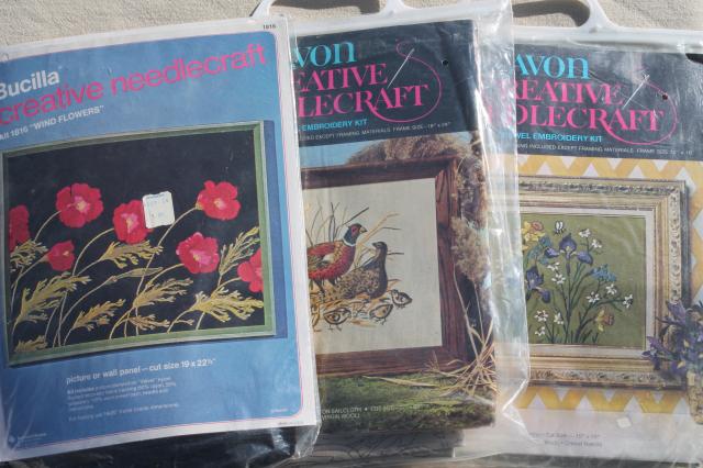 photo of vintage creative needlecraft crewel embroidery kits w/ wool yarn & stamped fabric #1