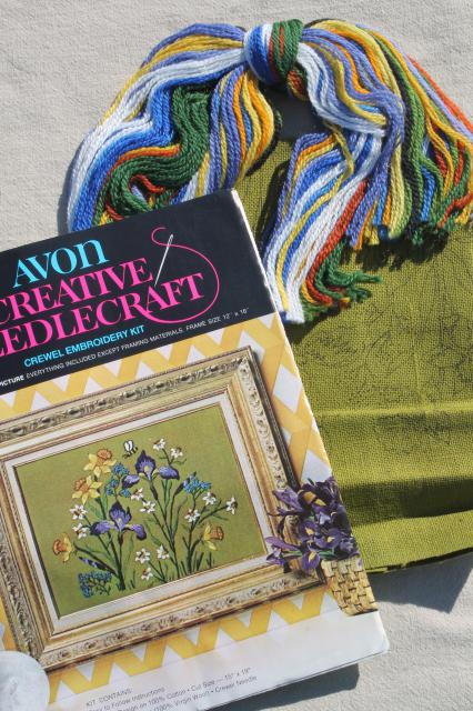 photo of vintage creative needlecraft crewel embroidery kits w/ wool yarn & stamped fabric #5