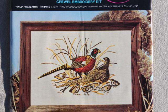 photo of vintage creative needlecraft crewel embroidery kits w/ wool yarn & stamped fabric #9