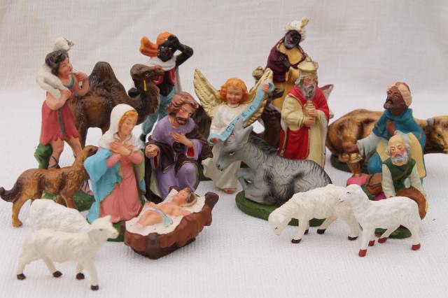 photo of vintage creche figures, assorted animals for Nativity scene or Christmas putz village #1