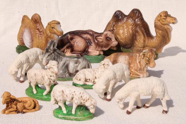 photo of vintage creche figures, assorted animals for Nativity scene or Christmas putz village #1