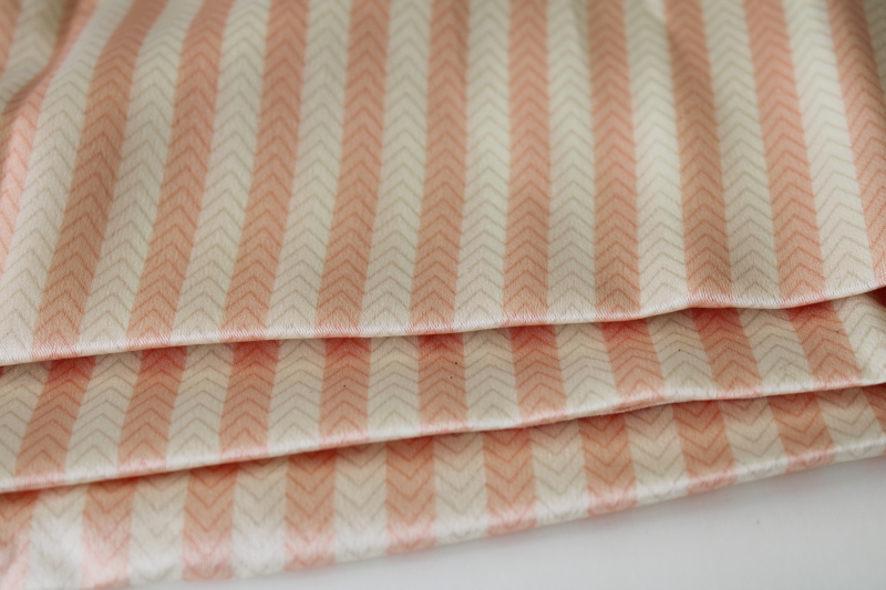 photo of vintage crepe de chine fabric, blush pink & ivory stripe silky soft silk or poly #1