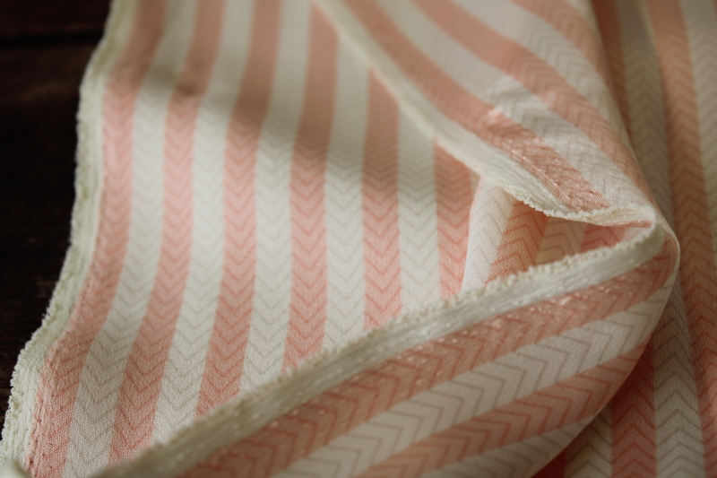 photo of vintage crepe de chine fabric, blush pink & ivory stripe silky soft silk or poly #3