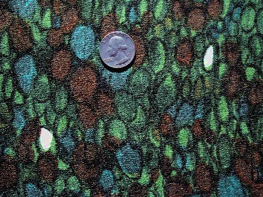 photo of vintage crepe fabric w/ mad men era abstract pebble print in blues, greens, brown #1