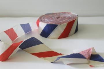 catalog photo of vintage crepe paper streamers, red white blue patriotic 4th of July election day party decorations