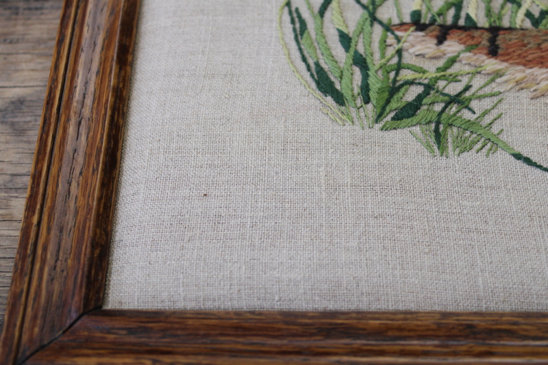 photo of vintage crewel embroidery, hand stitched tiger embroidered wool on linen #3