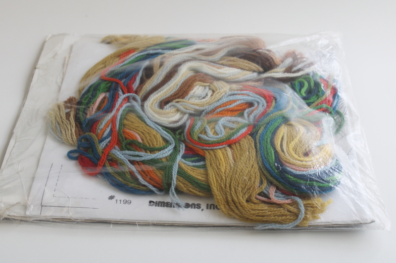 photo of vintage crewel embroidery kit Noah's Ark, printed fabric canvas, wool yarns  #4