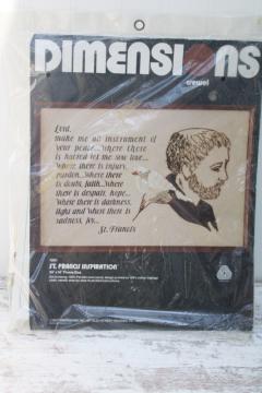 catalog photo of vintage crewel embroidery kit St Francis prayer Lord, Make Me An Instrument of Your Peace