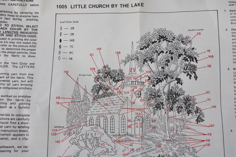 photo of vintage crewel embroidery kit yarn w/ stamped fabric autumn scene Little Church By The Lake #3