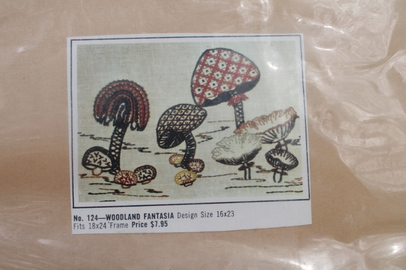 photo of vintage crewel wool embroidery kit, retro mushrooms design in earth tone neutral colors #4