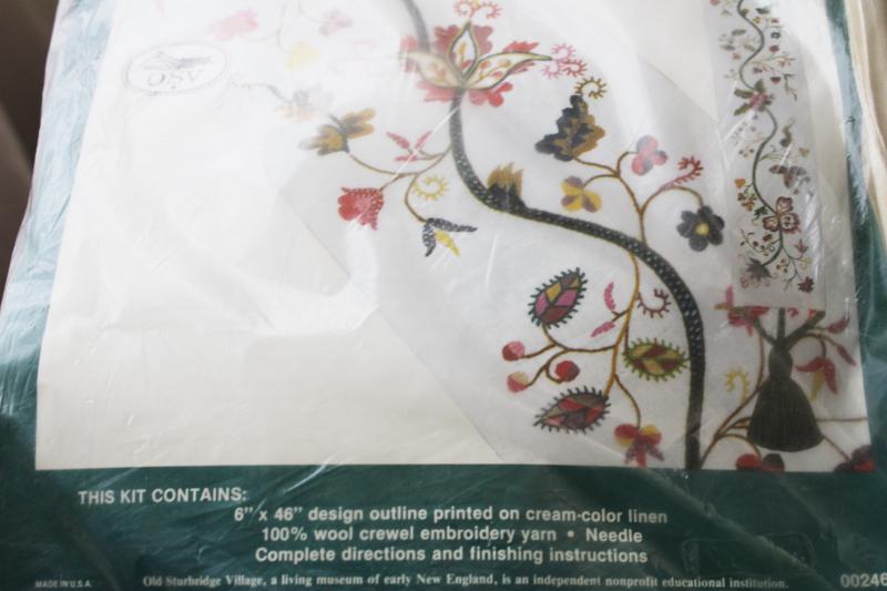 photo of vintage crewel work embroidery kit, Elsa Williams bell pull linen w/ wool yarn #2