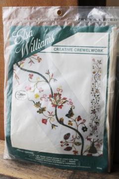 catalog photo of vintage crewel work embroidery kit, Elsa Williams bell pull linen w/ wool yarn