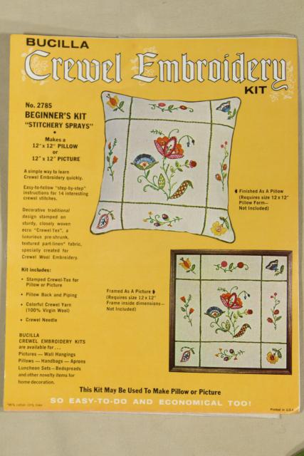 photo of vintage crewel work wool embroidery kit, beginner's pillow top or wall hanging #3