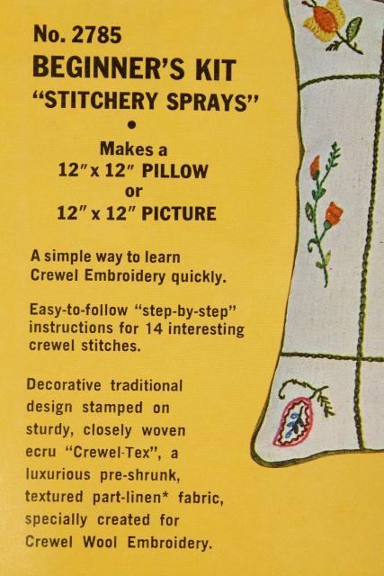 photo of vintage crewel work wool embroidery kit, beginner's pillow top or wall hanging #4