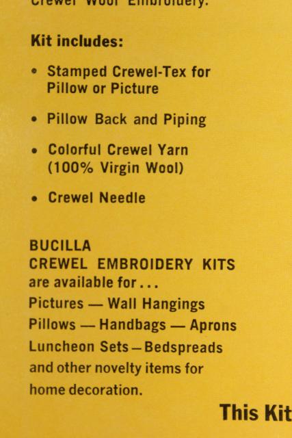 photo of vintage crewel work wool embroidery kit, beginner's pillow top or wall hanging #5