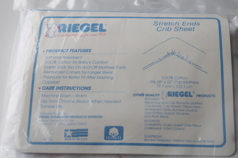 photo of vintage crib sheet sealed package Riegel USA made all cotton fabric w/ baby animals balloon print #4