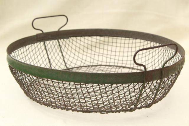 photo of vintage crimped wire basket, rustic kitchen colander / strainer or egg basket #1