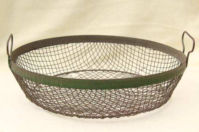 photo of vintage crimped wire basket, rustic kitchen colander / strainer or egg basket #2