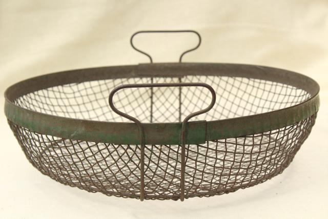 photo of vintage crimped wire basket, rustic kitchen colander / strainer or egg basket #3