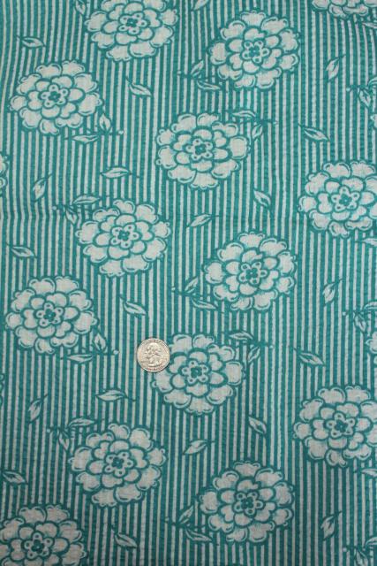 photo of vintage crinkle cotton plisse, cool lightweight fabric w/ retro turquoise print #1