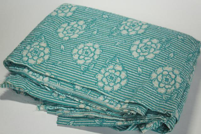 photo of vintage crinkle cotton plisse, cool lightweight fabric w/ retro turquoise print #2