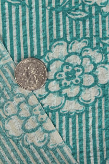 photo of vintage crinkle cotton plisse, cool lightweight fabric w/ retro turquoise print #4