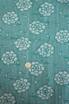 catalog photo of vintage crinkle cotton plisse, cool lightweight fabric w/ retro turquoise print