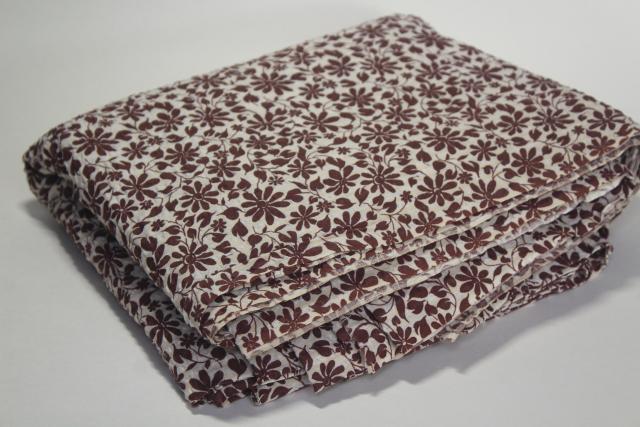 photo of vintage crinkle cotton plisse, lightweight airy fabric flower print in brown & white #3