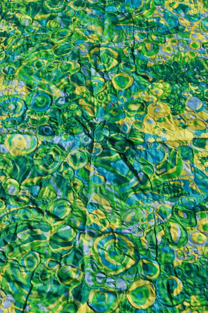 photo of vintage crinkle pucker texture lightweight poly 'silk' fabric, green blue yellow floral #3