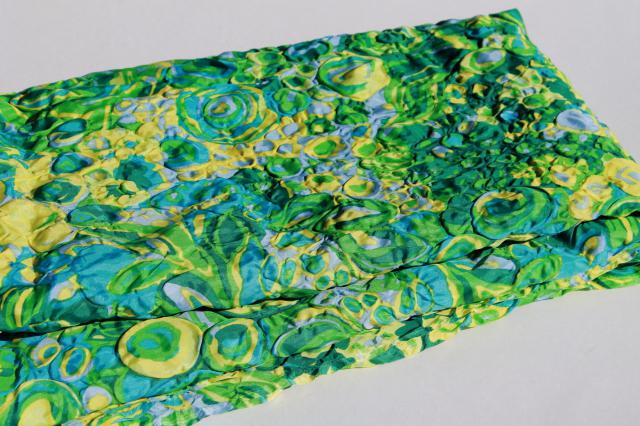 photo of vintage crinkle pucker texture lightweight poly 'silk' fabric, green blue yellow floral #4