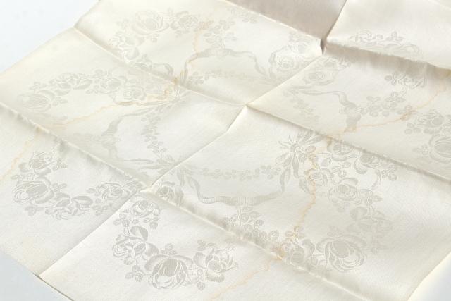 photo of vintage crisp linen damask fabric, unused towels or napkins by the yard to cut & sew #1