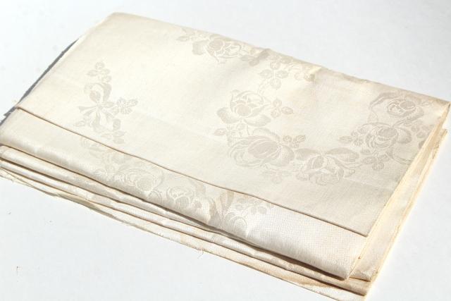 photo of vintage crisp linen damask fabric, unused towels or napkins by the yard to cut & sew #2